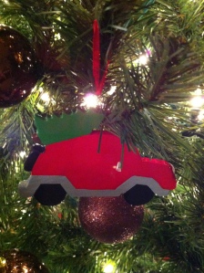 The backside of the car ornament. Can't show the front, because it has our names!